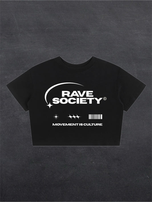 RAVE SOCIETY CROPPED TEE - FRONT PRINT (black)
