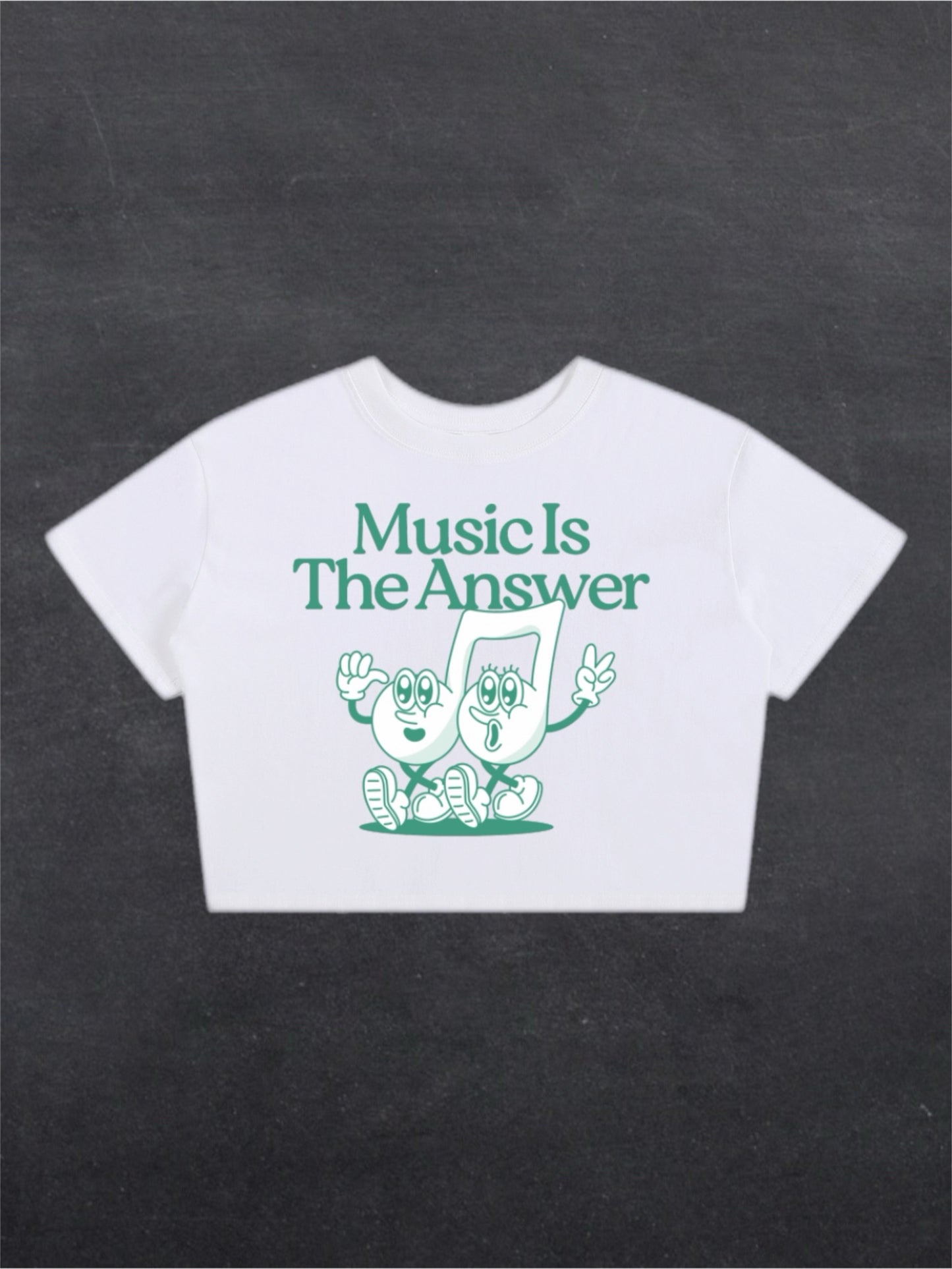 MUSIC IS THE ANSWER CROPPED TEE - FRONT PRINT (black/white)