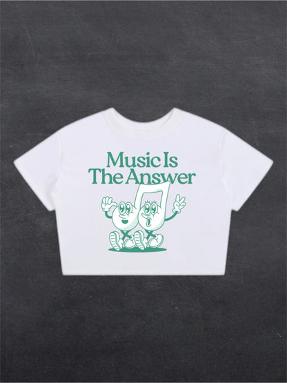 MUSIC IS THE ANSWER CROPPED TEE - FRONT PRINT (black/white)