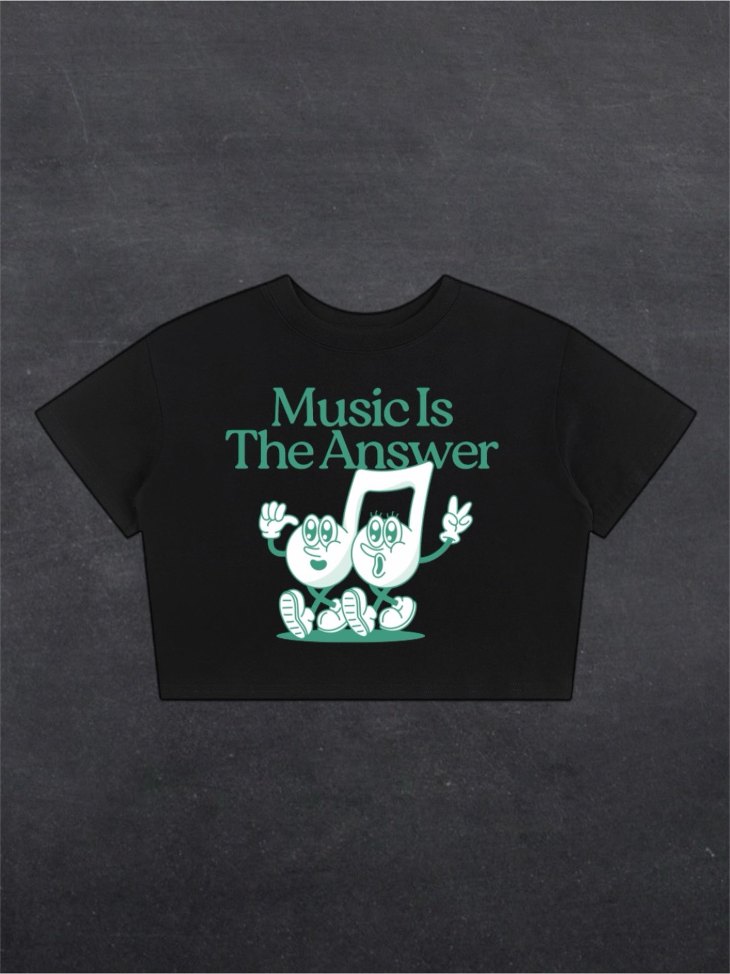 MUSIC IS THE ANSWER CROPPED TEE - FRONT PRINT (black/white)
