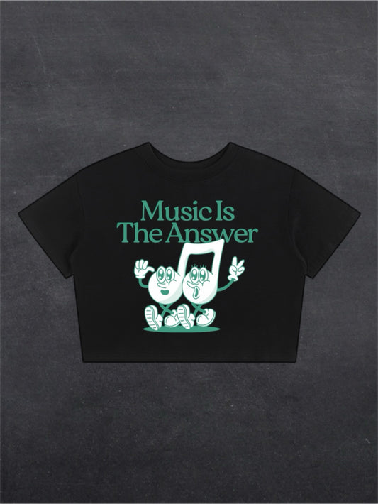MUSIC IS THE ANSWER CROPPED TEE - FRONT PRINT (black/white)
