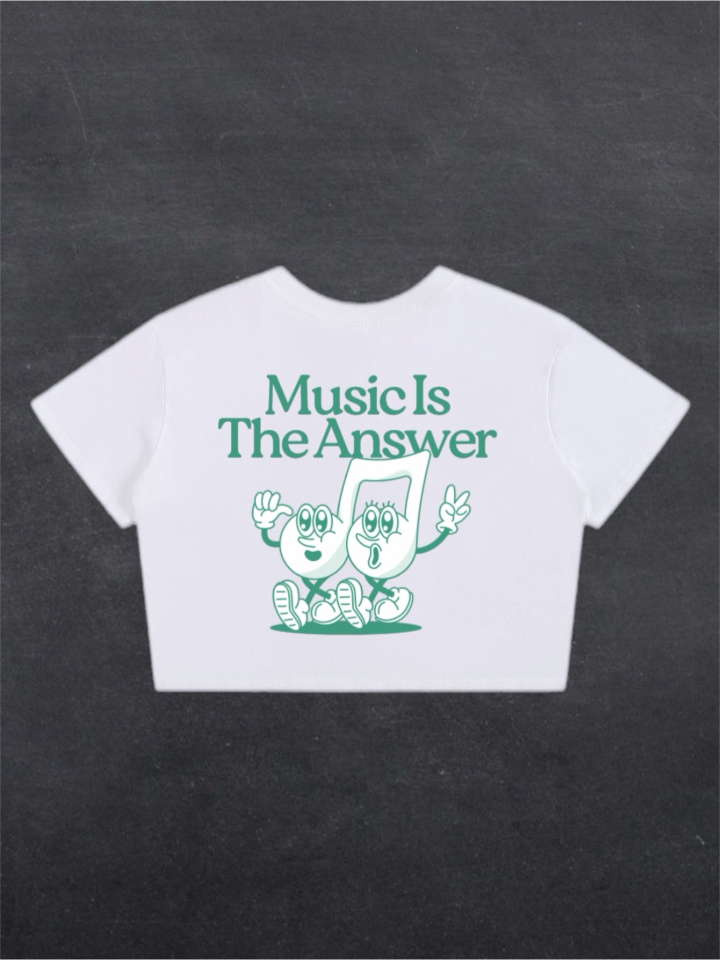 MUSIC IS THE ANSWER CROPPED TEE - BACK PRINT (black/white)
