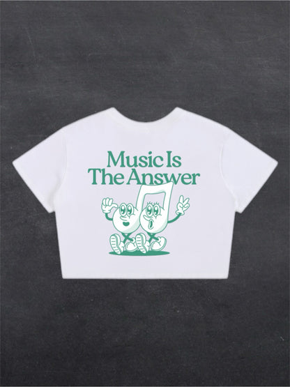 MUSIC IS THE ANSWER CROPPED TEE - BACK PRINT (black/white)