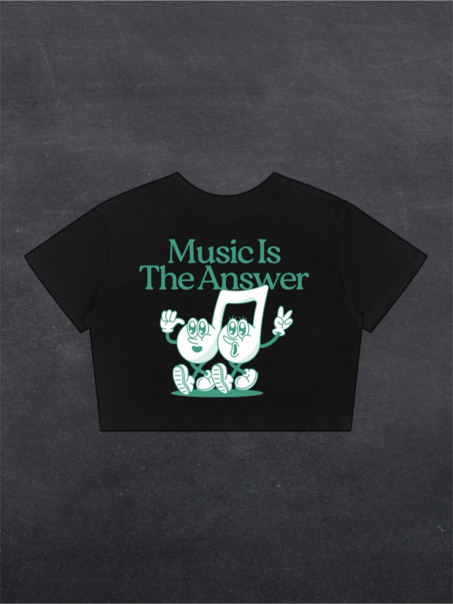 MUSIC IS THE ANSWER CROPPED TEE - BACK PRINT (black/white)