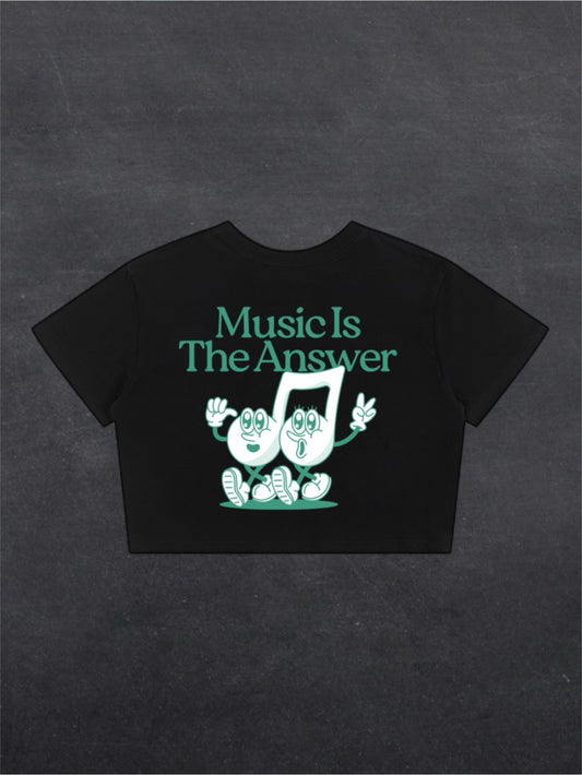 MUSIC IS THE ANSWER CROPPED TEE - BACK PRINT (black/white)