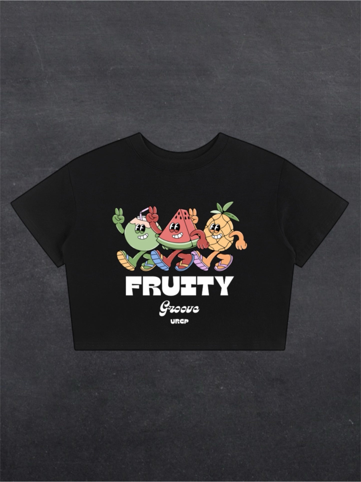 FRUITY GROOVE CROPPED TEE - FRONT PRINT (black)