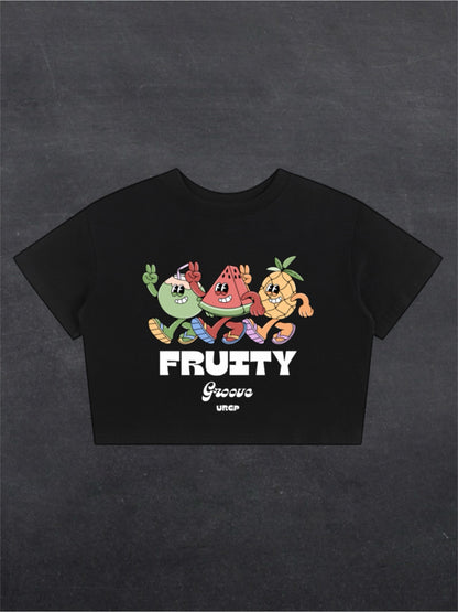 FRUITY GROOVE CROPPED TEE - FRONT PRINT (black)