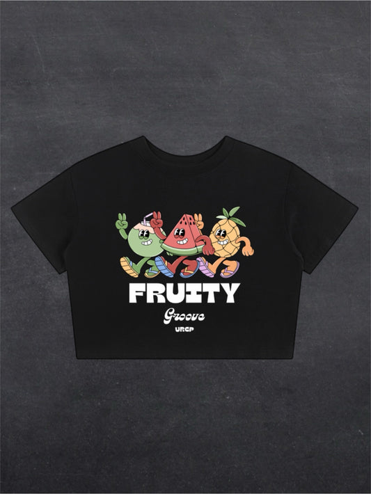 FRUITY GROOVE CROPPED TEE - FRONT PRINT (black)