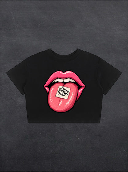 TAB CROPPED TEE - FRONT PRINT (black/white)