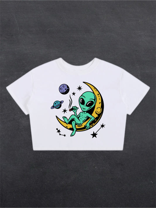 BLAZE ALIEN CROPPED TEE - FRONT PRINT (white)