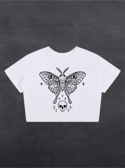 SKULL MOTH CROPPED TEE - FRONT PRINT (white)