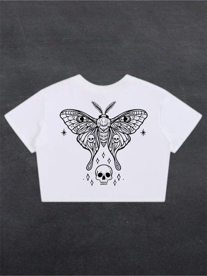 SKULL MOTH CROPPED TEE - BACK PRINT (white)