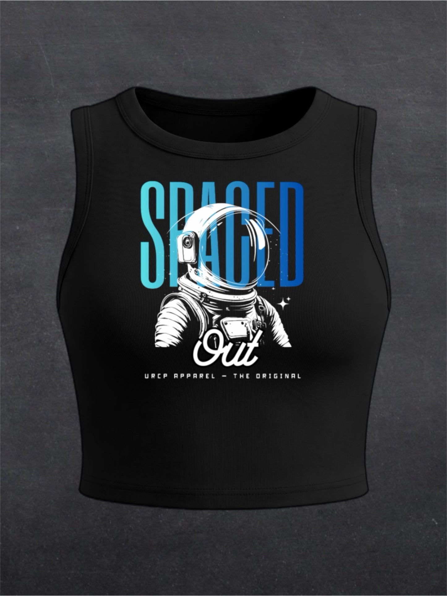 Spaced Out Astronaut Crewneck Crop Top - FRONT PRINT (black)