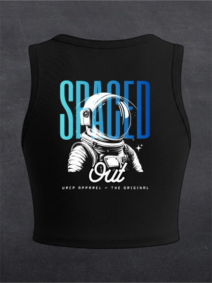 Spaced Out Astronaut Crewneck Crop Top - BACK PRINT (black)