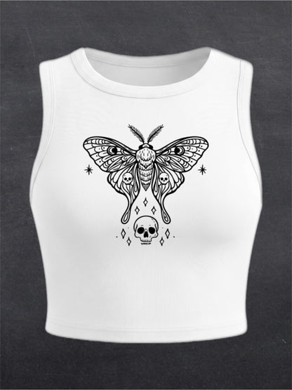 Skull Moth Crewneck Crop Top - FRONT PRINT (multiple colours)