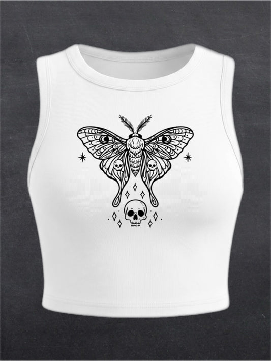 Skull Moth Crewneck Crop Top - FRONT PRINT (multiple colours)