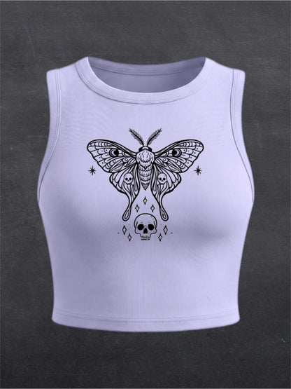 Skull Moth Crewneck Crop Top - FRONT PRINT (multiple colours)