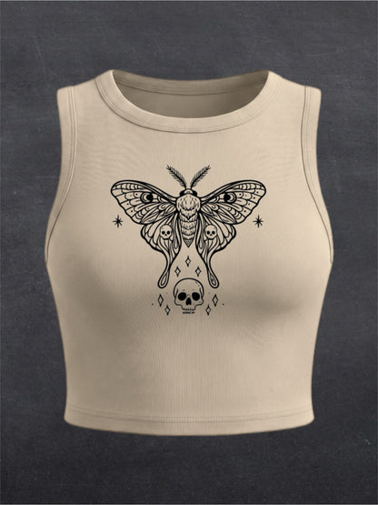 Skull Moth Crewneck Crop Top - FRONT PRINT (multiple colours)