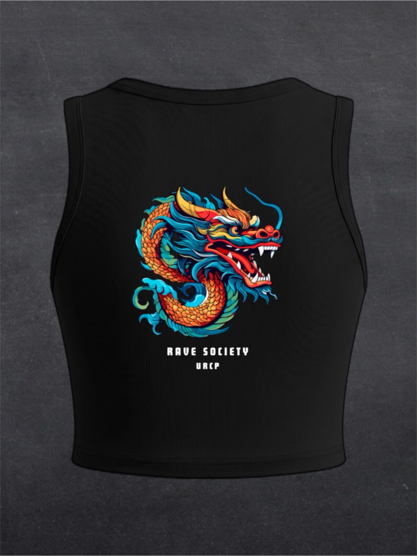 Rave Society Dragon Crewneck Crop Top - BACK PRINT (black)