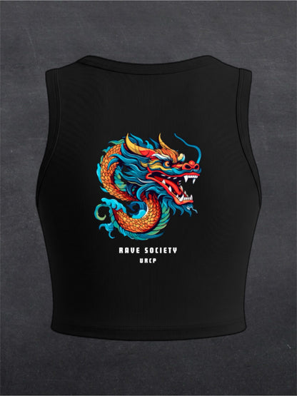 Rave Society Dragon Crewneck Crop Top - BACK PRINT (black)