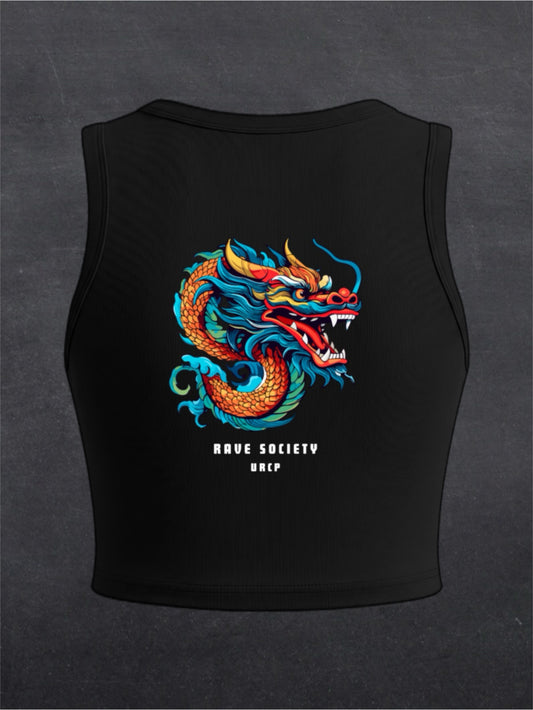 Rave Society Dragon Crewneck Crop Top - BACK PRINT (black)