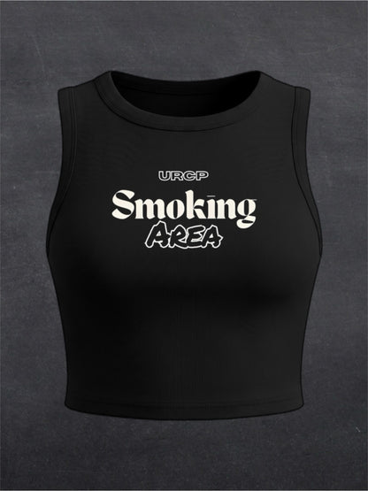 Smoking Area Crewneck Crop Top - FRONT PRINT (black)