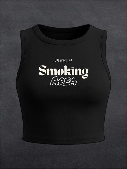 Smoking Area Crewneck Crop Top - FRONT PRINT (black)