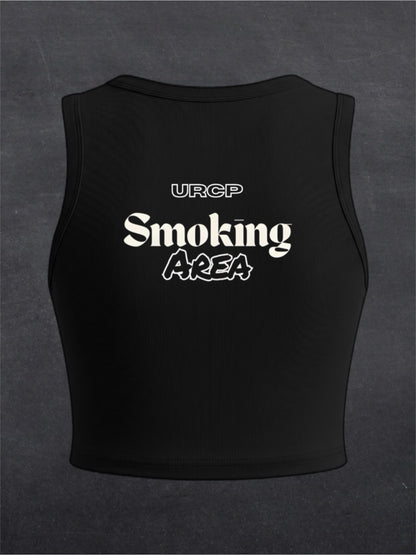 Smoking Area Crewneck Crop Top - BACK PRINT (black)