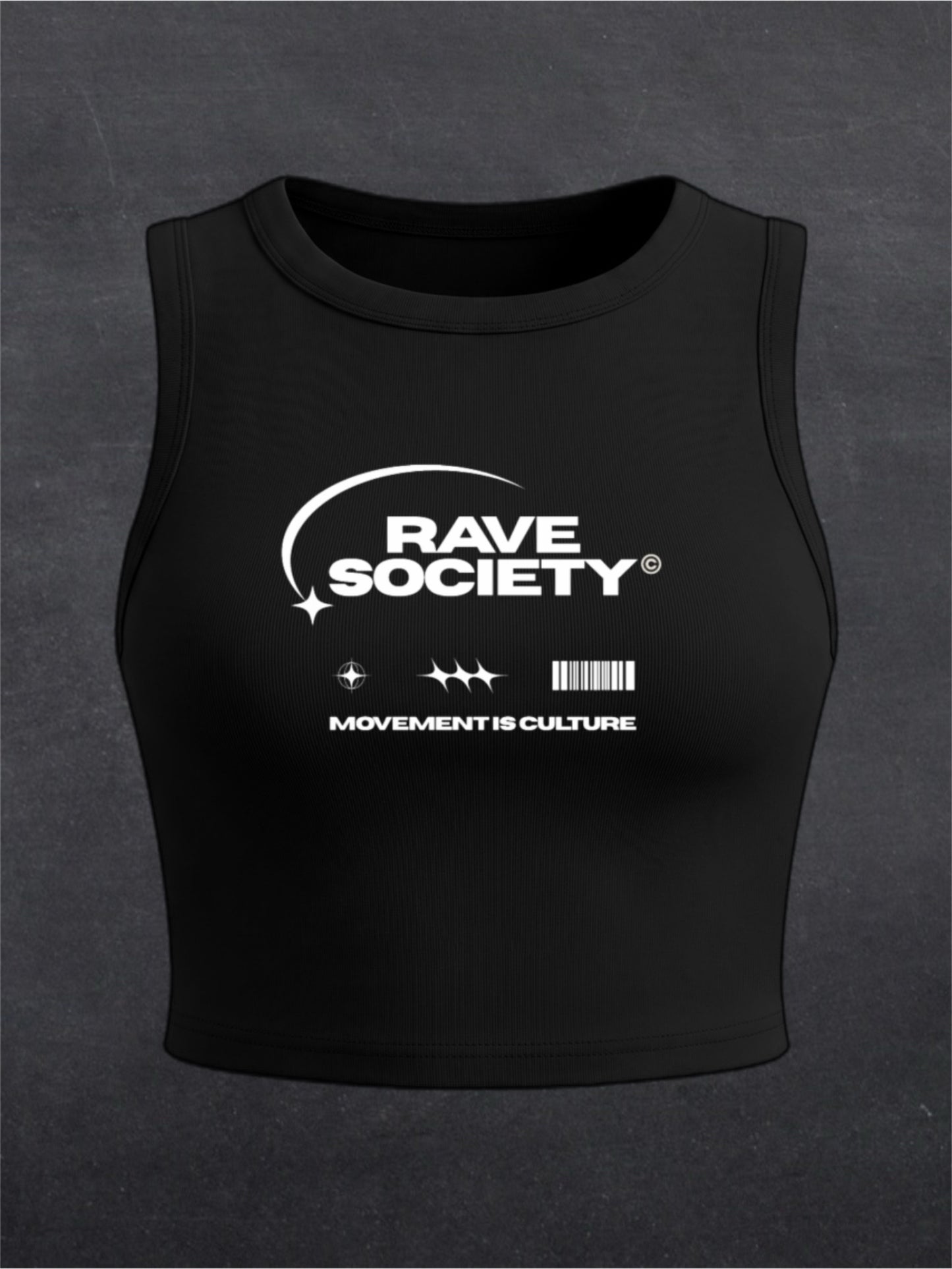 Rave Society Crewneck Crop Top - FRONT PRINT (black/brown)