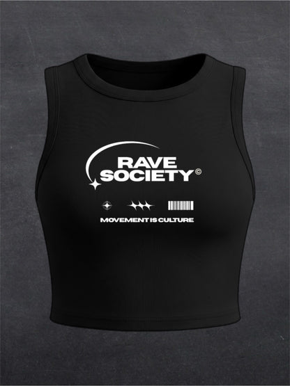 Rave Society Crewneck Crop Top - FRONT PRINT (black/brown)