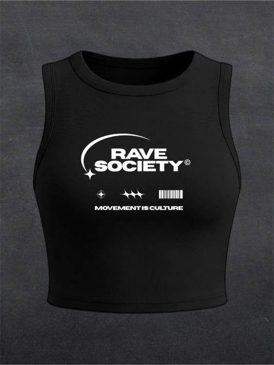 Rave Society Crewneck Crop Top - FRONT PRINT (black/brown)