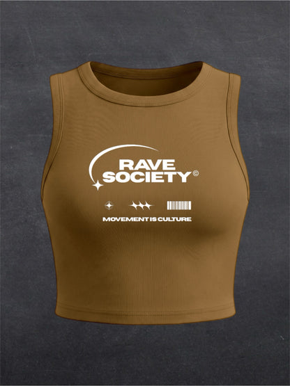 Rave Society Crewneck Crop Top - FRONT PRINT (black/brown)