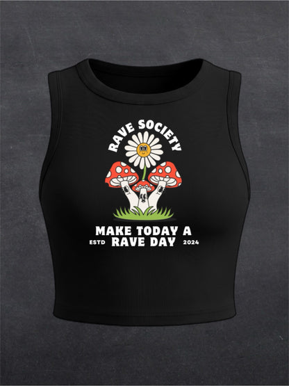 Make Today A Rave Day Crewneck Crop Top - FRONT PRINT (black/brown)