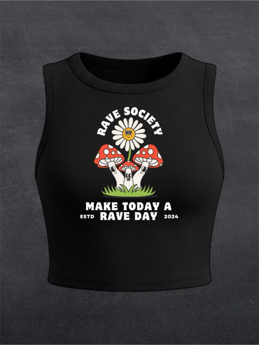Make Today A Rave Day Crewneck Crop Top - FRONT PRINT (black/brown)