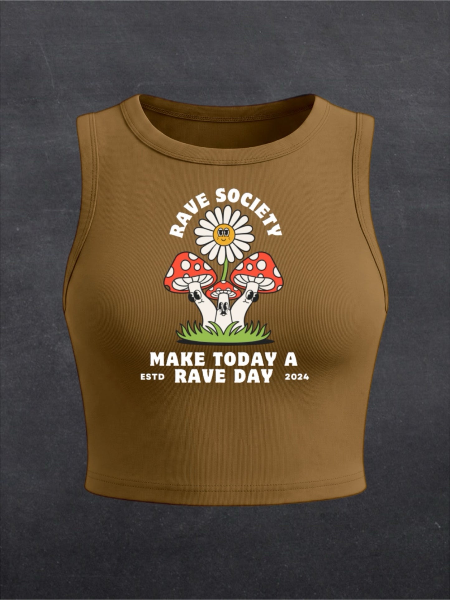 Make Today A Rave Day Crewneck Crop Top - FRONT PRINT (black/brown)