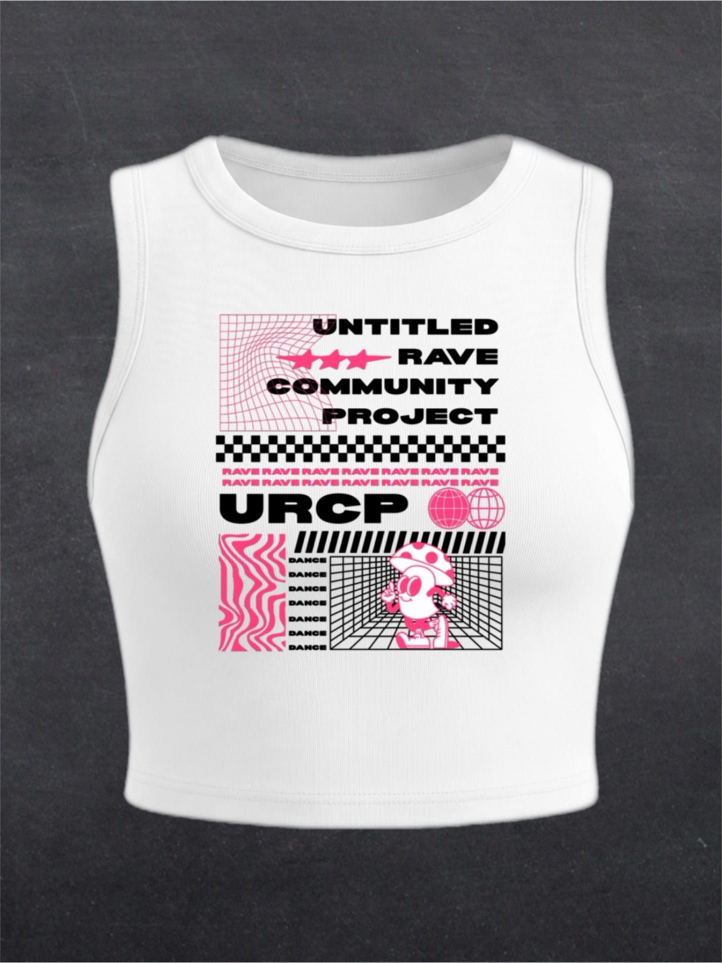 Pink Poster Crewneck Crop Top - FRONT PRINT (white)