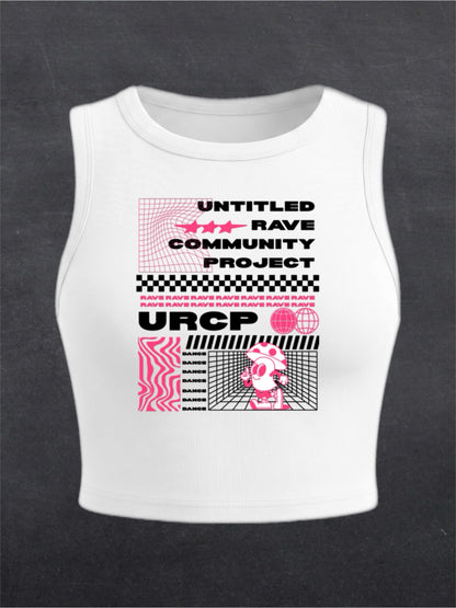 Pink Poster Crewneck Crop Top - FRONT PRINT (white)