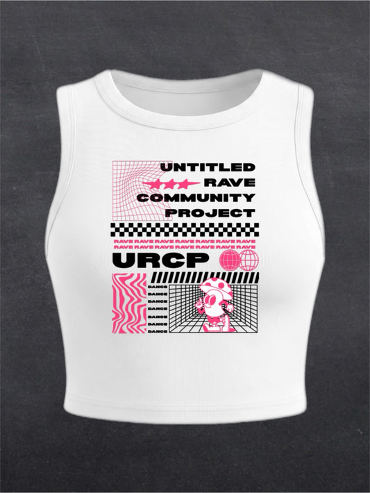 Pink Poster Crewneck Crop Top - FRONT PRINT (white)