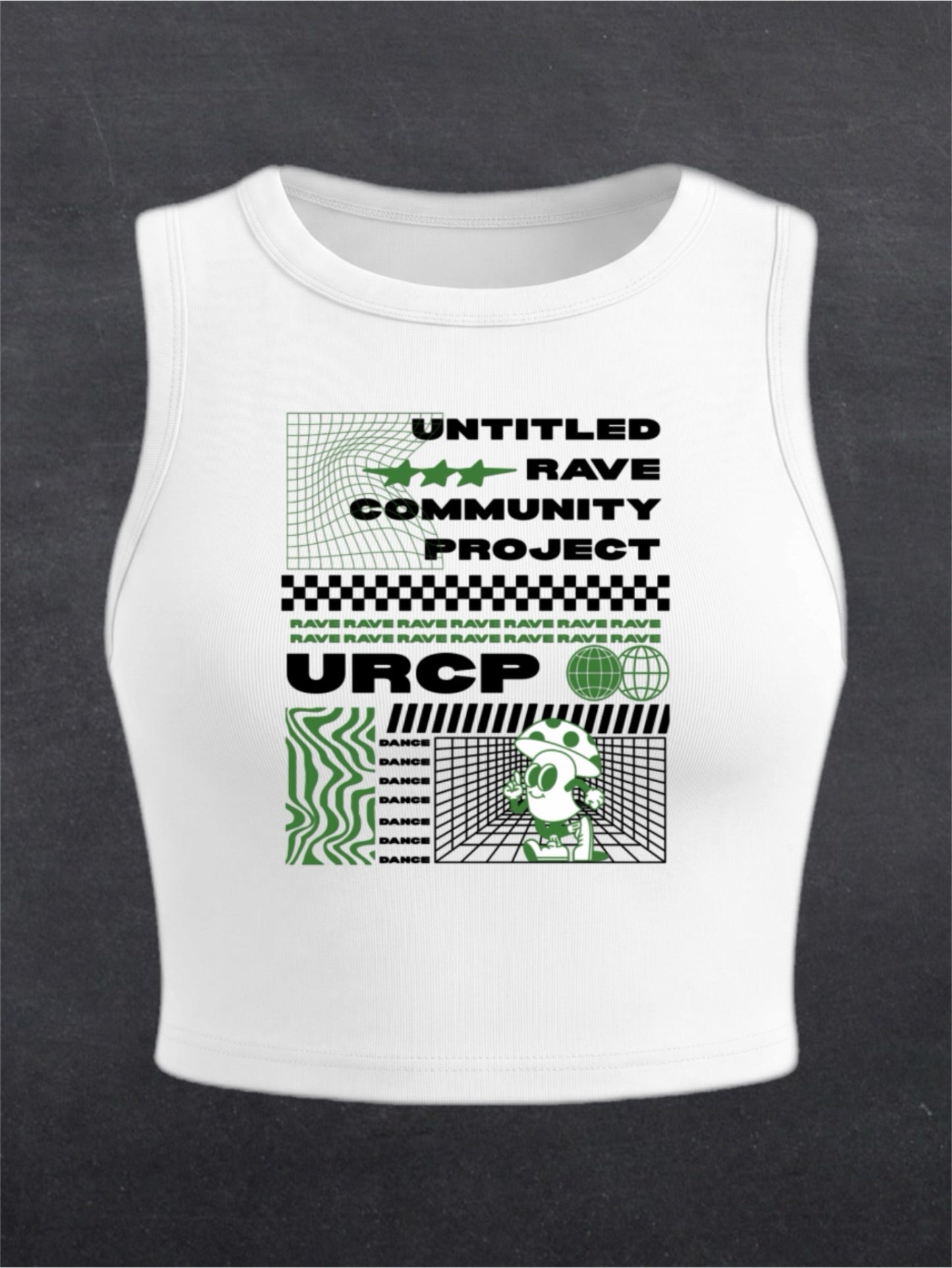 Green Poster Crewneck Crop Top - FRONT PRINT (white)