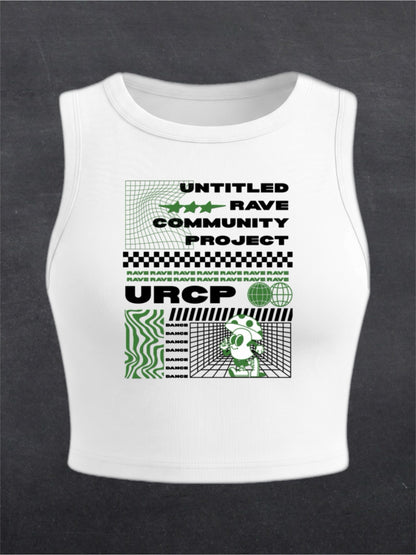 Green Poster Crewneck Crop Top - FRONT PRINT (white)