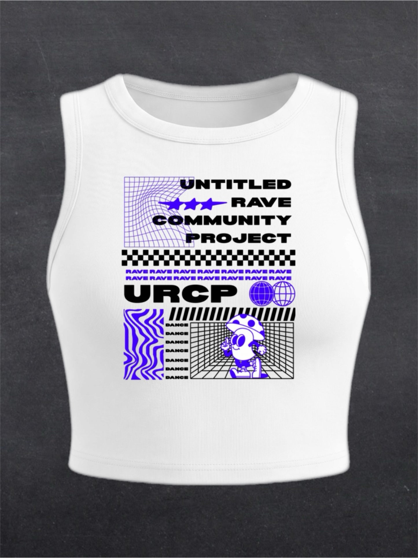 Blue Poster Crewneck Crop Top - FRONT PRINT (white)