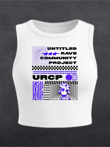 Blue Poster Crewneck Crop Top - FRONT PRINT (white)
