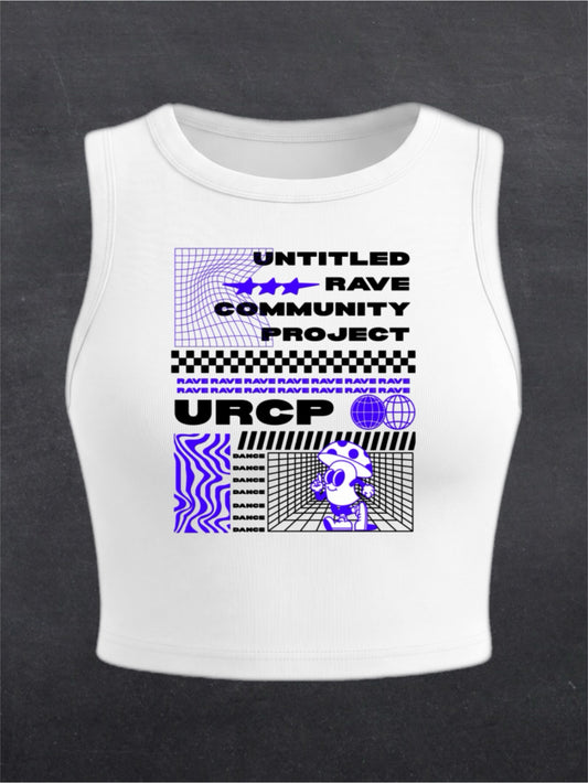 Blue Poster Crewneck Crop Top - FRONT PRINT (white)