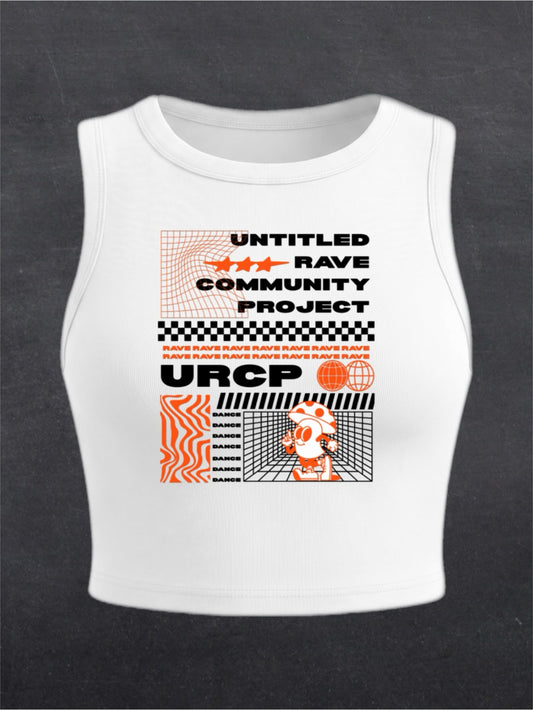 Orange Poster Crewneck Crop Top - FRONT PRINT (white)