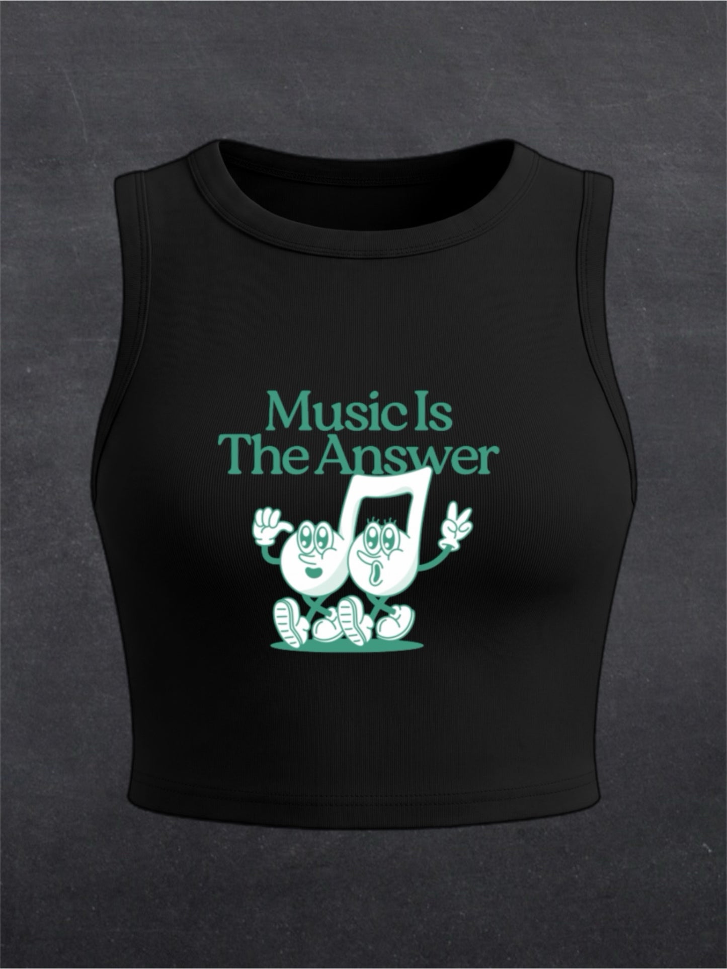 Music Is The Answer Crewneck Crop Top - FRONT PRINT (black/white)