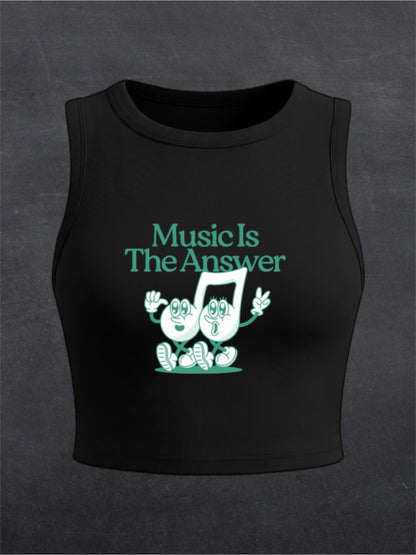 Music Is The Answer Crewneck Crop Top - FRONT PRINT (black/white)