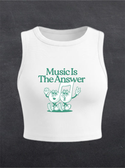Music Is The Answer Crewneck Crop Top - FRONT PRINT (black/white)