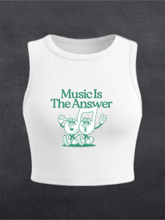 Music Is The Answer Crewneck Crop Top - FRONT PRINT (black/white)