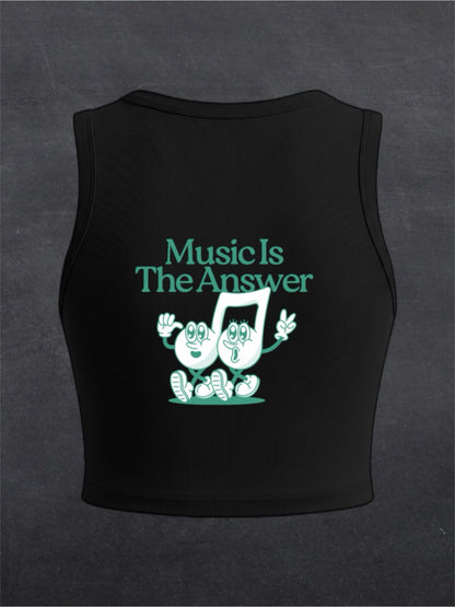 Music Is The Answer Crewneck Crop Top - BACK PRINT (black/white)