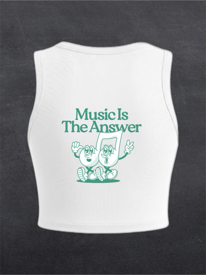 Music Is The Answer Crewneck Crop Top - BACK PRINT (black/white)